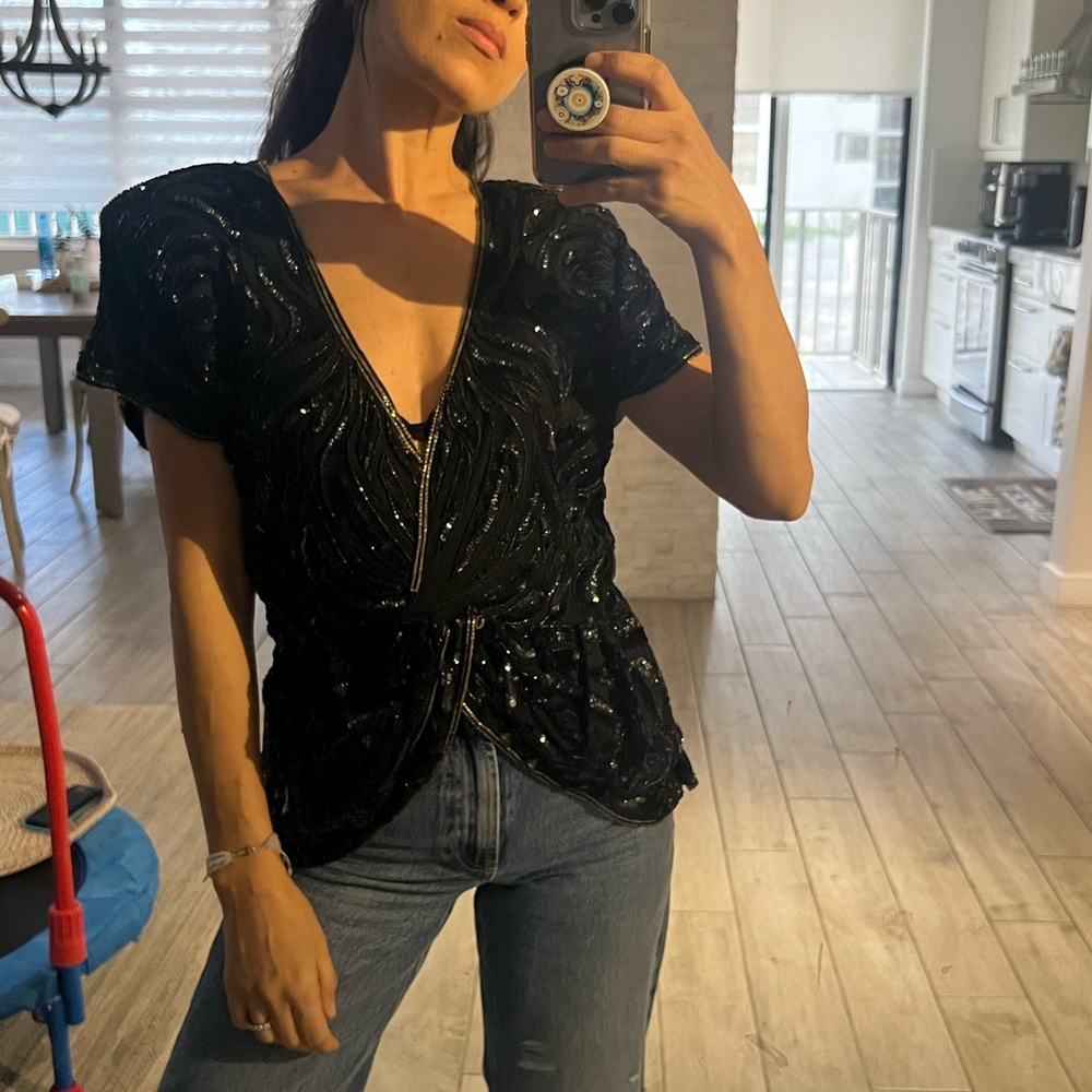 Vintage black sequin top